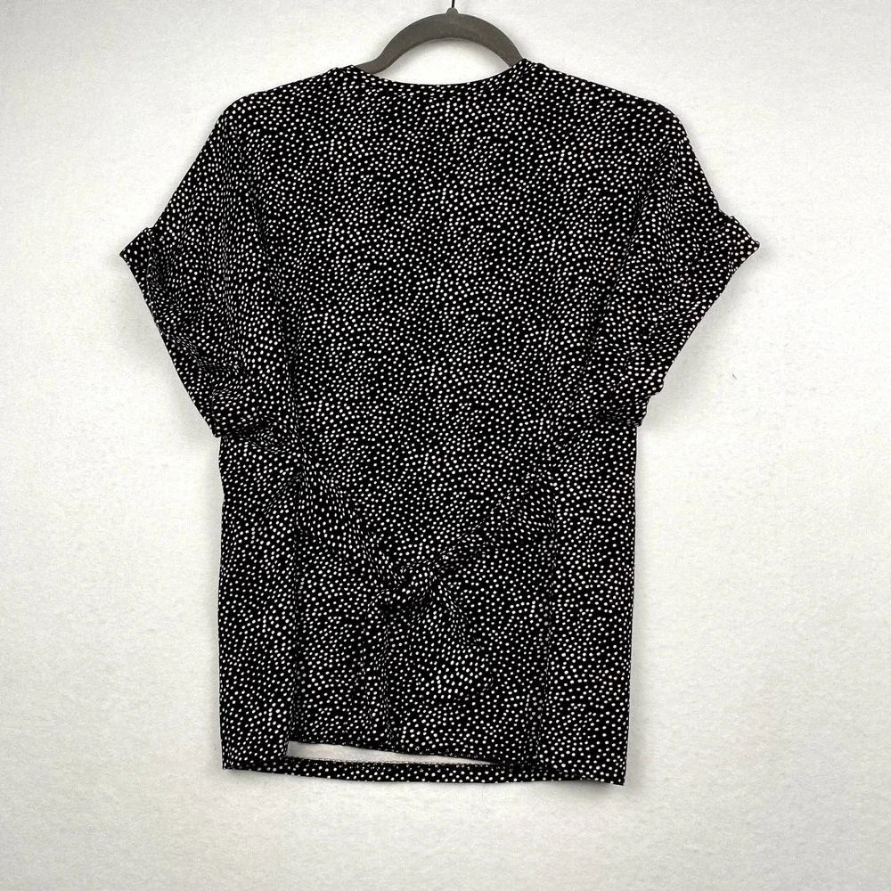 Express Sz M Women's Black Polka Dot Printed Top with Tie on‎ Back Short Sleeve - Picture 6 of 8